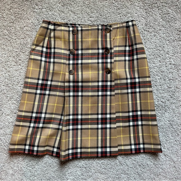 Raw Cotton Linen Blend Pastel Plaid Midi Skirt by Brooks Brothers